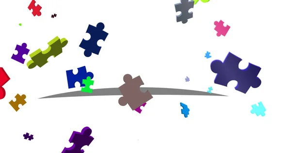 Afbeelding Van Kleurrijke Puzzels Zweven Witte Achtergrond Nationaal Puzzeldag Hersenactiviteitsconcept — Stockfoto
