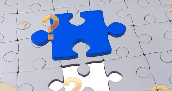 Immagine Punti Interrogativi Puzzle Blu Sfondo Puzzle Bianco Giornata Puzzle — Foto Stock