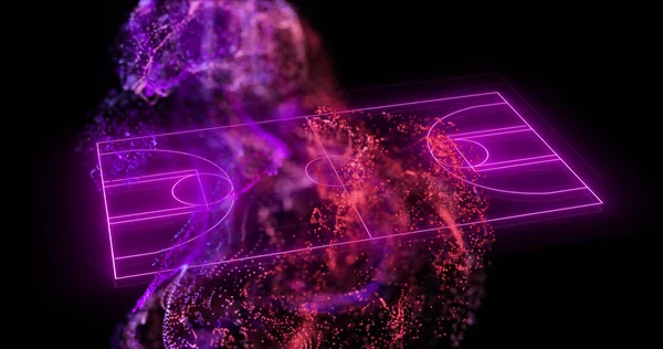 Image Purple Neon Basketball Court Pink Particles Sports Data Processing — Stock Photo, Image