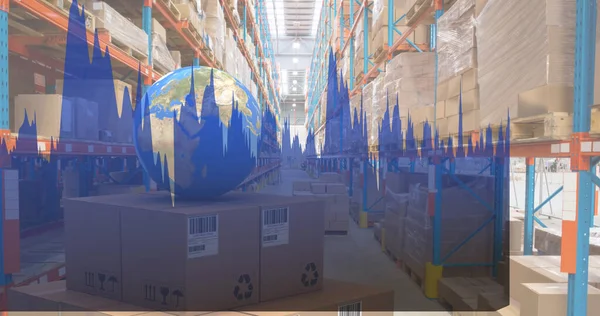 Image Statistics Processing Globe Cardboard Boxes Warehouse Global Shipping Business — Stock Photo, Image