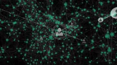 Yeşil bağlantılı noktalar üzerinden veri transferi yapan büyüyen ikon insan ağının animasyonu. küresel iletişim ağı ve veri paylaşım konsepti dijital olarak oluşturulmuş video.