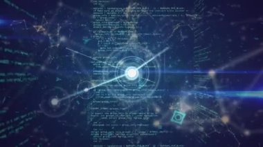 Mavi arkaplanda bağlantı ağının ve veri işleme ağının animasyonu. küresel bağlantılar, veri işleme ve dijital olarak oluşturulmuş video ağ konsepti.