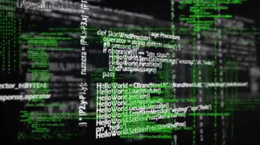 Siyah arkaplanda kırmızı ve yeşil veri işleme animasyonu. küresel hesaplama ve veri işleme kavramı dijital olarak oluşturulmuş video.