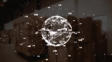 Dünya ve karton kutularla bağlantı ağının animasyonu. küresel gönderim, bağlantılar ve veri işleme konsepti dijital olarak oluşturulmuş video.