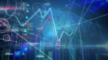 Mavi arkaplanda istatistik ve veri işleme ağı ile bağlantı ağının animasyonu. küresel bağlantılar, veri işleme ve dijital olarak oluşturulmuş video ağ konsepti.