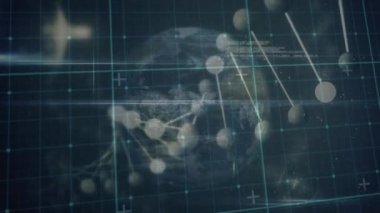 Kara uzaydaki veri işleme ve DNA zincirinin animasyonu. İnsan biyolojisi, bilim ve teknoloji konsepti dijital olarak üretilen video.