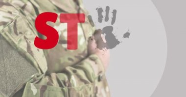 Askerin savaş metnini durdurmasının animasyonu. Ukrayna krizi ve uluslararası politika kavramı dijital olarak oluşturuldu.