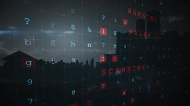 Çevrimiçi siber suç uyarısı ve veri işleme animasyonu. küresel çevrimiçi güvenlik, bilgisayar ve veri işleme kavramı dijital olarak oluşturulmuş video.