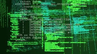 Parlak yeşil ışıkla veri işleme animasyonu. küresel hesaplama ve veri işleme kavramı dijital olarak oluşturulmuş video.