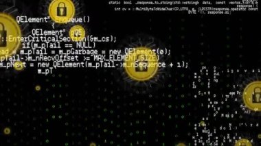 Çevrimiçi güvenlik kilitlerinin animasyonu, ikili kodlama ve veri işleme. küresel çevrimiçi güvenlik, bilgisayar ve veri işleme kavramı dijital olarak oluşturulmuş video.