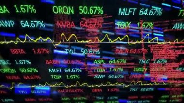 Parlayan ışıklarla finansal veri işleme animasyonu. küresel iş, bilgisayar ve veri işleme kavramı dijital olarak oluşturulmuş video.