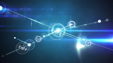 Parlayan ışıklara veri aktaran bilgi ağı ve alışveriş arabası simgelerinin animasyonu. küresel iletişim, iş ağı ve veri paylaşım kavramı dijital olarak oluşturulmuş video.