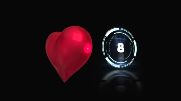 Animation Heart Scope Scanning Countdown Black Background Global Technology Digital — Stock Video