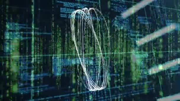 Animatie Van Ronddraaiende Cirkels Gegevensverwerking Zwarte Ruimte Telecommunicatie Gegevensverwerkings Technologieconcept — Stockvideo