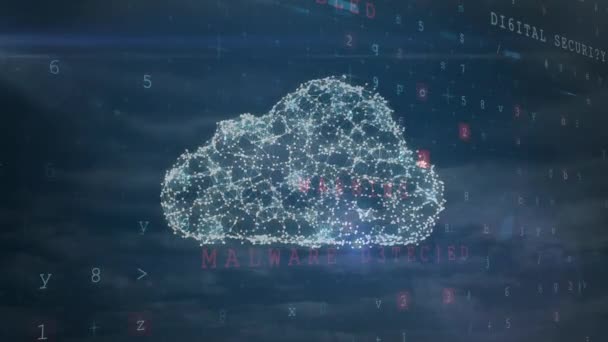 Animacja Ikony Kłódki Cyber Ataku Ostrzeżenie Nad Niebem Chmurami Globalny — Wideo stockowe