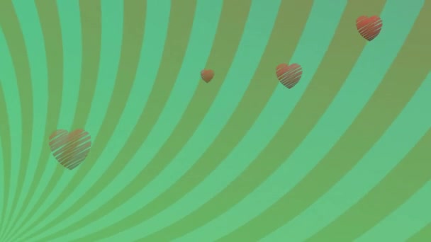 Анимация Сердец Плывущих Вращающемся Зеленом Фоне Цветовая Двигательная Концепция Цифрового — стоковое видео