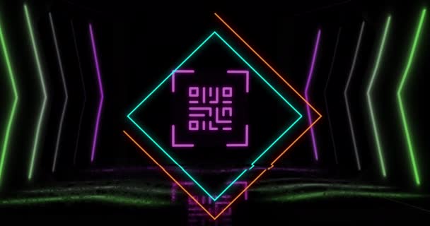 Neon Geometrik Şekiller Üzerinde Parlayan Kodlarının Animasyonu Çevrimiçi Güvenlik Kimlik — Stok video