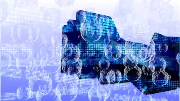 蓝色背景的多米诺骨牌和股票市场上泡沫的动画 全球技术和数字接口概念数字生成视频 — 图库视频影像