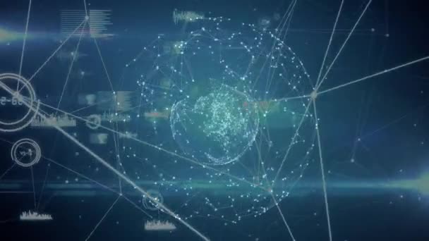 蓝色背景下连接网络的动画 全球连接 数据处理和联网概念数字生成的视频 — 图库视频影像