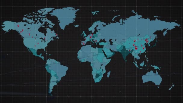 Animación Red Conexiones Sobre Mapa Del Mundo Bacground Negro Conexiones — Vídeo de stock