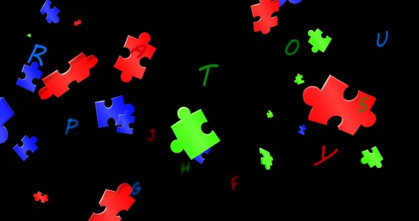 Kép Kék Zöld Piros Rejtvények Lebeg Fekete Háttér Nemzeti Puzzle — Stock Fotó