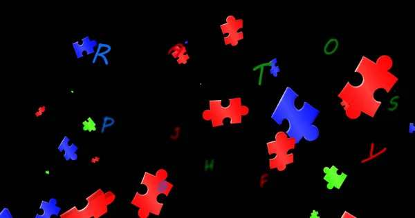 Kép Kék Zöld Piros Rejtvények Fekete Háttér Nemzeti Puzzle Nap — Stock Fotó