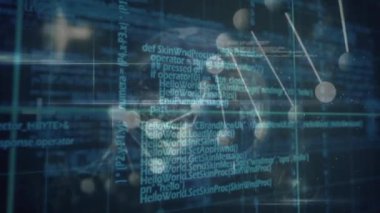 Mavi ve siyah uzayda veri işleme, küre ve DNA animasyonu. İnsan biyolojisi, bilim ve teknoloji konsepti dijital olarak üretilen video.