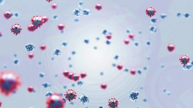 Işık menekşe arkaplanda yüzen virüs hücrelerinin animasyonu. küresel covid 19 salgın konsepti dijital olarak oluşturulmuş video.