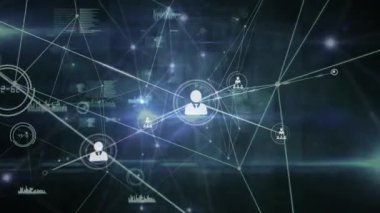 Büyüyen iş adamı ikonlarının animasyonu ve kara arka planda veri transferi. küresel iletişim ağı ve iş konsepti dijital olarak oluşturulmuş video.
