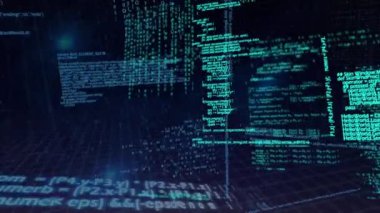 Yeşil ve mavi veri işleme animasyonu. küresel hesaplama ve veri işleme kavramı dijital olarak oluşturulmuş video.