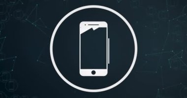 Akıllı telefon dijital simgesinin animasyonu ve siyah arkaplan üzerindeki bağlantılar. küresel çevrimiçi bağlantılar, sosyal medya ve veri işleme kavramı dijital olarak oluşturulmuş video.