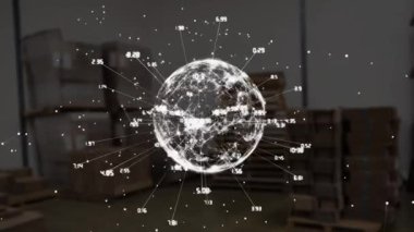 Depo üzerinden dünya ile bağlantı ağının animasyonu. küresel gönderim, bağlantılar ve veri işleme konsepti dijital olarak oluşturulmuş video.