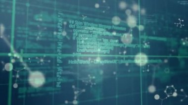 Mavi uzayda kimyasal formüller ve moleküller üzerinde veri işleme animasyonu. İnsan biyolojisi, bilim ve teknoloji konsepti dijital olarak üretilen video.