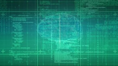 Veri işleme üzerinde DNA ipliği ve yeşil arka planda dijital beyin animasyonu. küresel bilim, dijital arayüz ve veri işleme kavramı dijital olarak oluşturulmuş video.