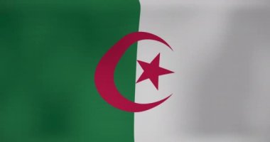 Cezayir bayrağı sallamanın animasyonu. Ulusal semboller, vatanseverlik ve bağımsızlık kavramı dijital olarak oluşturulmuş video.