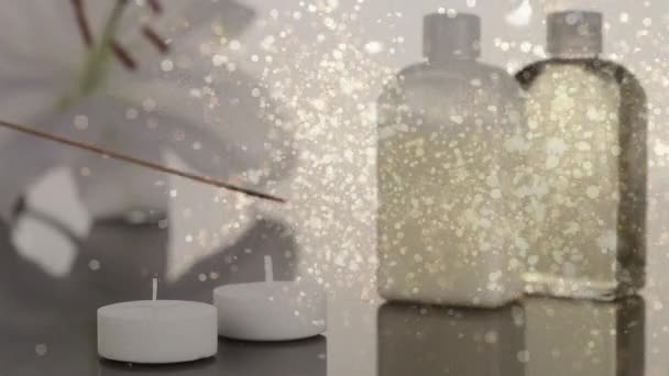 Animation Light Spots Candles Cosmetics World Meditation Day Celebration Concept — Stock Video