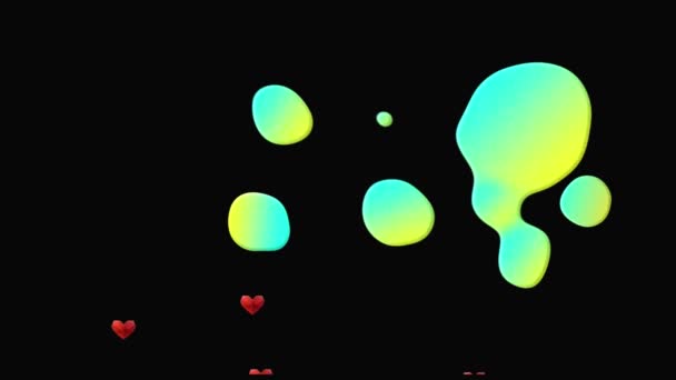 Animation Von Herzen Über Grünen Flecken Auf Schwarzem Hintergrund Globale — Stockvideo