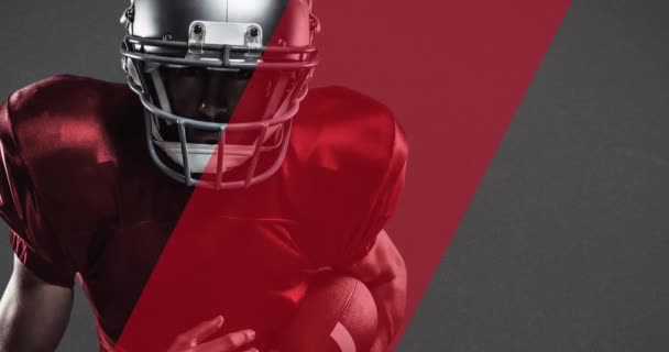 Animation Diagonal Red Stripe Moving Male American Football Player Grey — Stock Video