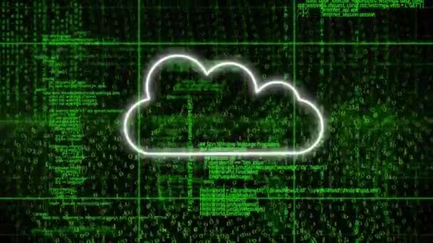 Animace Cloudu Binárního Kódování Zpracování Dat Přes Mřížku Globální Cloud — Stock video