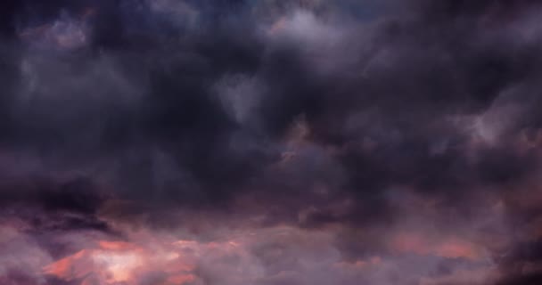 Анимация Молний Грозовых Серых Розовых Облаков Фоне Погода Природа Концепция — стоковое видео