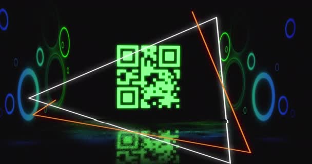 Animering Glödande Kod Över Neon Geometriska Former Online Säkerhet Identitet — Stockvideo