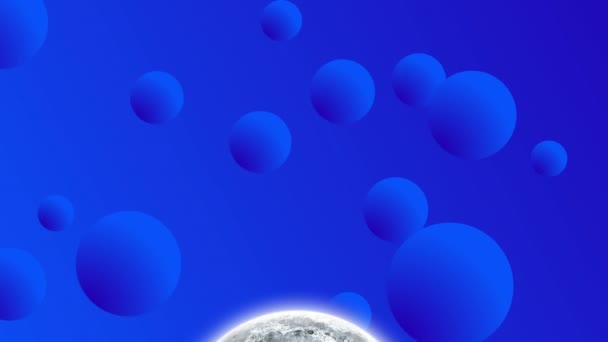 Animación Luna Que Aparece Sobre Fondo Azul Con Burbujas Concepto — Vídeos de Stock