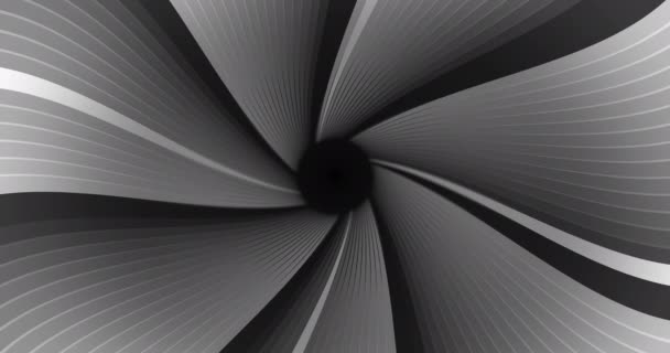 黒を背景に回転するグレーと白のストライプのアニメーション 接続パターンや動きの概念をデジタルで生成し — ストック動画
