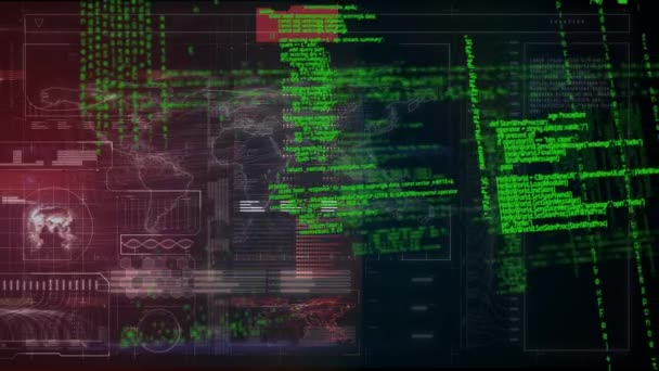 Animação Esfera Verde Sobre Interface Com Scanner Mapa Mundo Dados — Vídeo de Stock