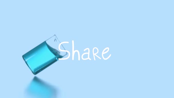 Animación Compartir Sobre Caída Vidrio Con Reactivo Azul Ciencia Experimentos — Vídeo de stock