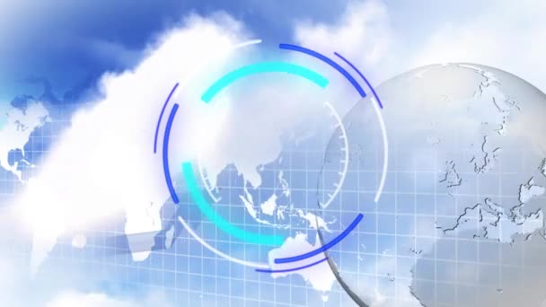 Animation Scope Scanning Globe World Map Blue Background Global Technology — Stock Video