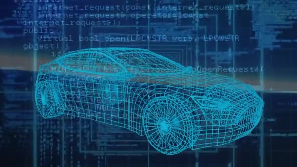파란색 공간의 데이터 처리를 자동차 프로젝트 애니메이션 디자인 데이터 디지털 — 비디오