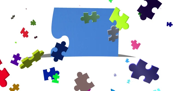 Immagine Puzzle Colorati Sfondo Bianco Giornata Puzzle Nazionale Concetto Attività — Foto Stock