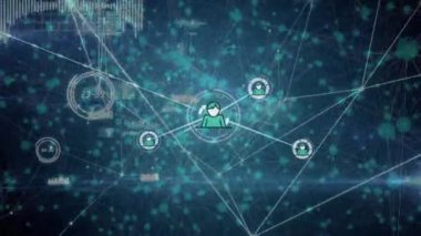 Parlak mavi ışıklar üzerinden veri aktaran ikon insan ağının animasyonu. küresel iletişim ağı ve bilgi paylaşım konsepti dijital olarak oluşturulmuş video.