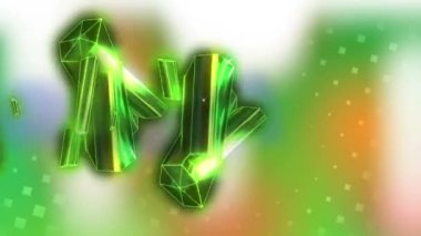 Yeşil ve sarı arka planda hareket eden yeşil elmasların animasyonu. renk ve hareket kavramı dijital olarak oluşturulmuş video.